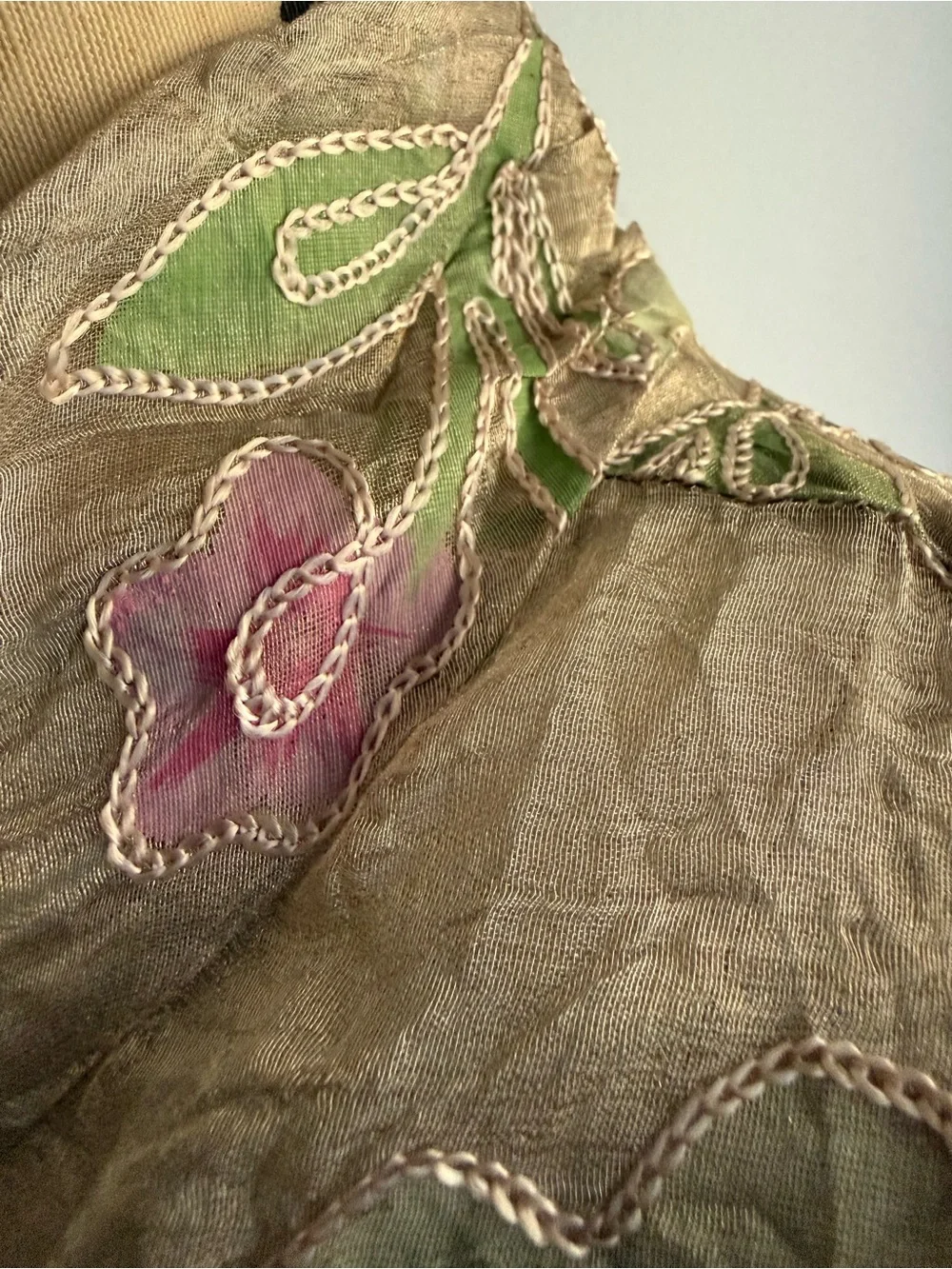 Vintage Burnout Silk Floral Blouse Sheer Embroidered Boho Romantic Top